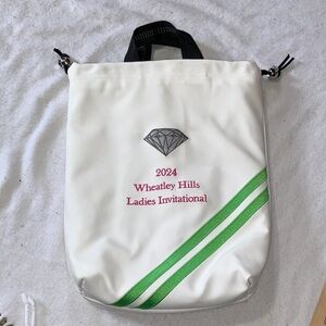 White vinyl golf shoe Tote Bag with Green Stripes and Sherpa fleece lining